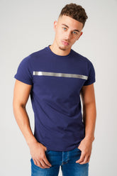 SILVER STRIPE NAVY T-SHIRT