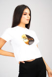 DON SEQUIN WHITE CROPPED T-SHIRT