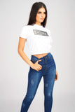 DON 50/50 WHITE CROPPED T-SHIRT