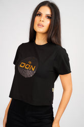 DON SEQUIN BLACK CROPPED T-SHIRT