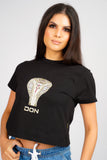 DON SNAKE BLACK CROPPED T-SHIRT