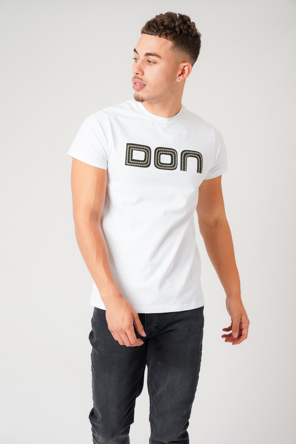 CHAIN EMBROIDERED WHITE T-SHIRT - Don Jeans