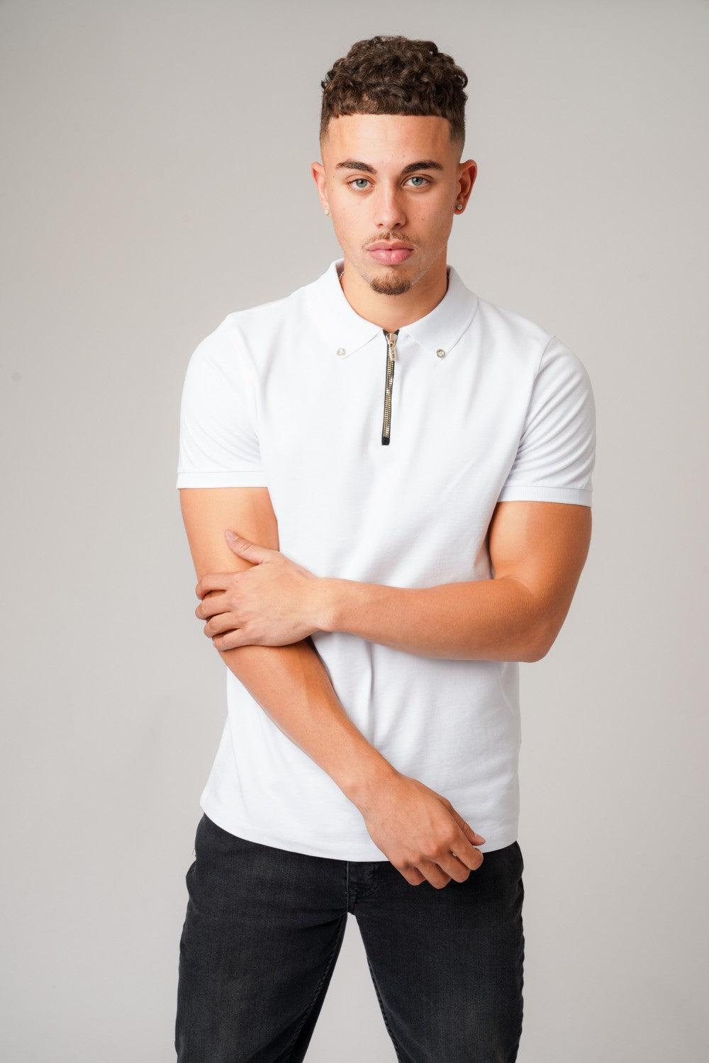 DON ZIP WHITE POLO T-SHIRT - Don Jeans