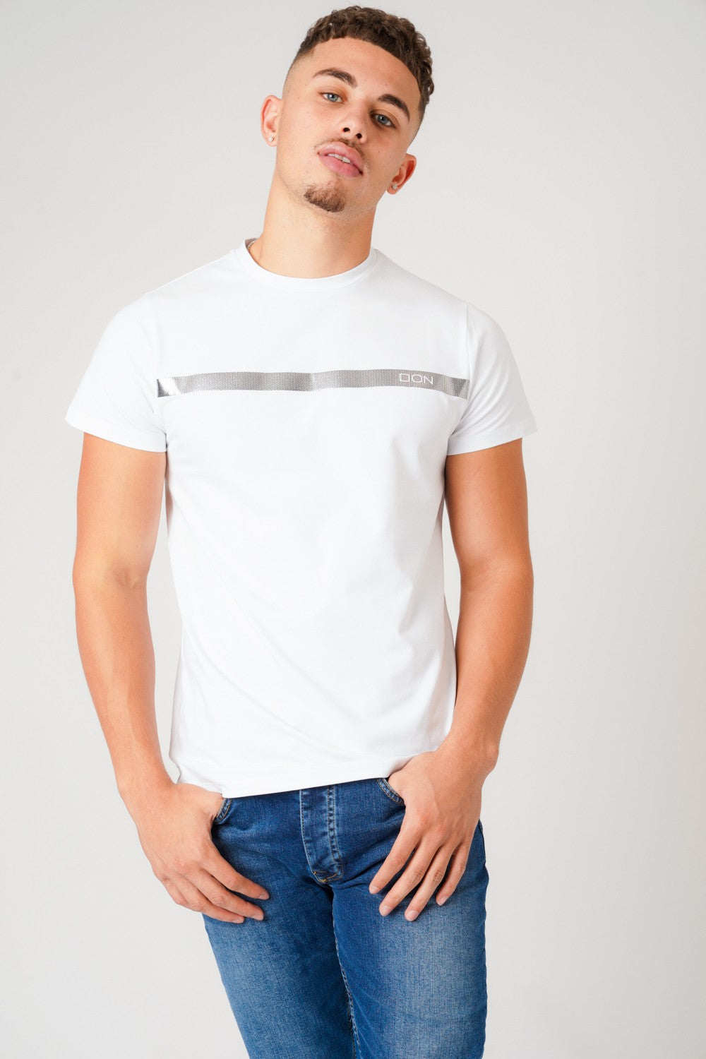 SILVER STRIPE WHITE T-SHIRT