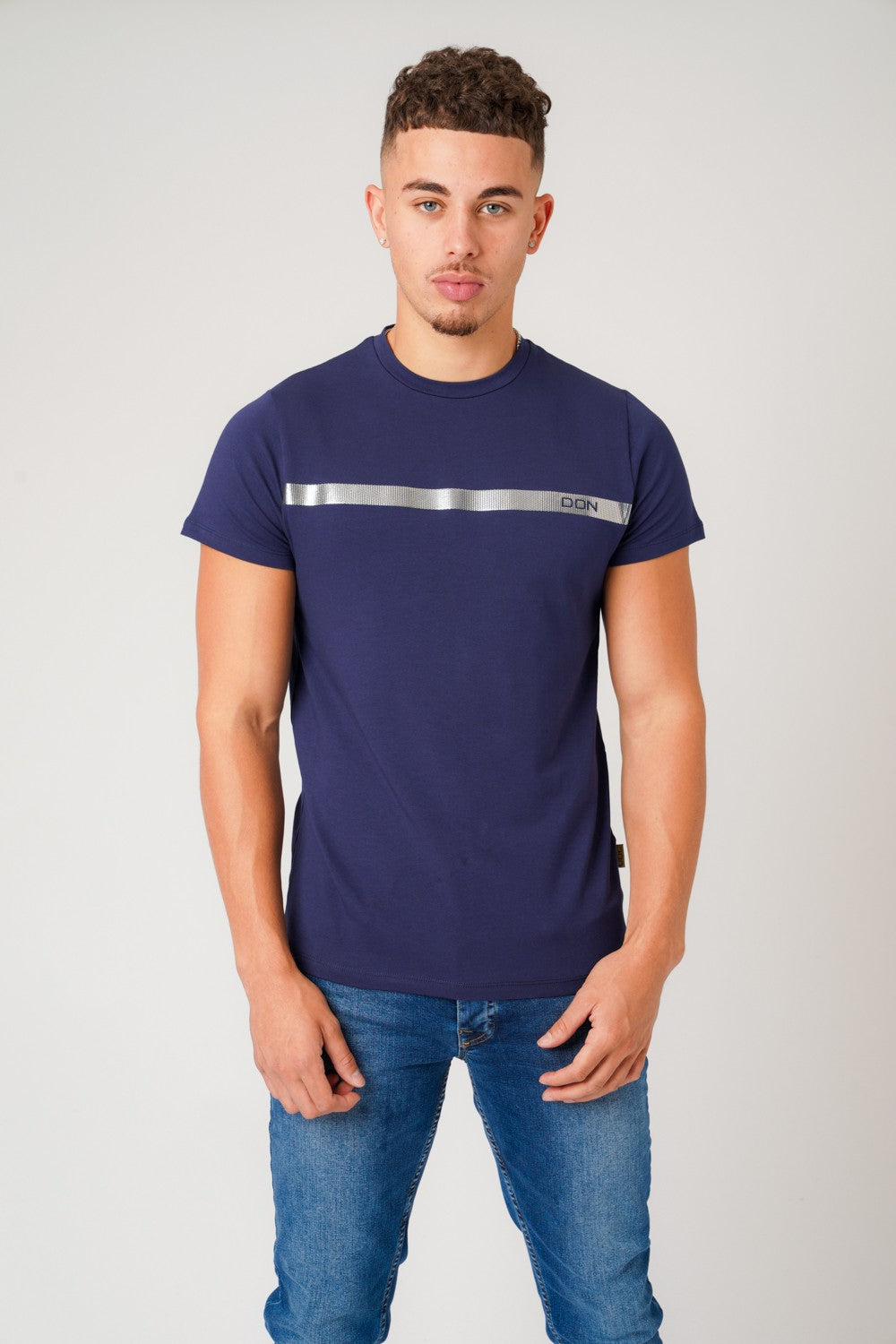 SILVER STRIPE NAVY T-SHIRT