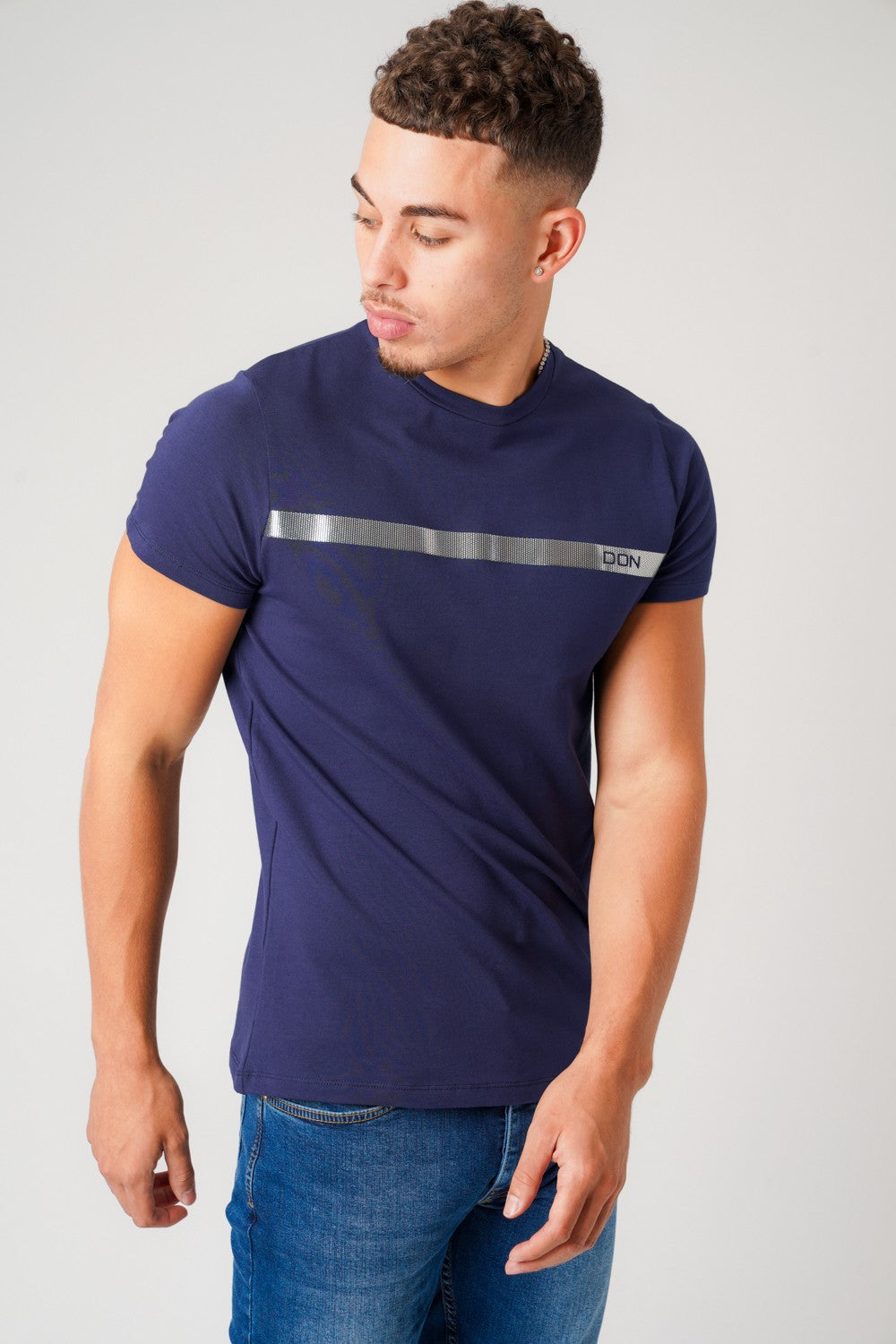 SILVER STRIPE NAVY T-SHIRT