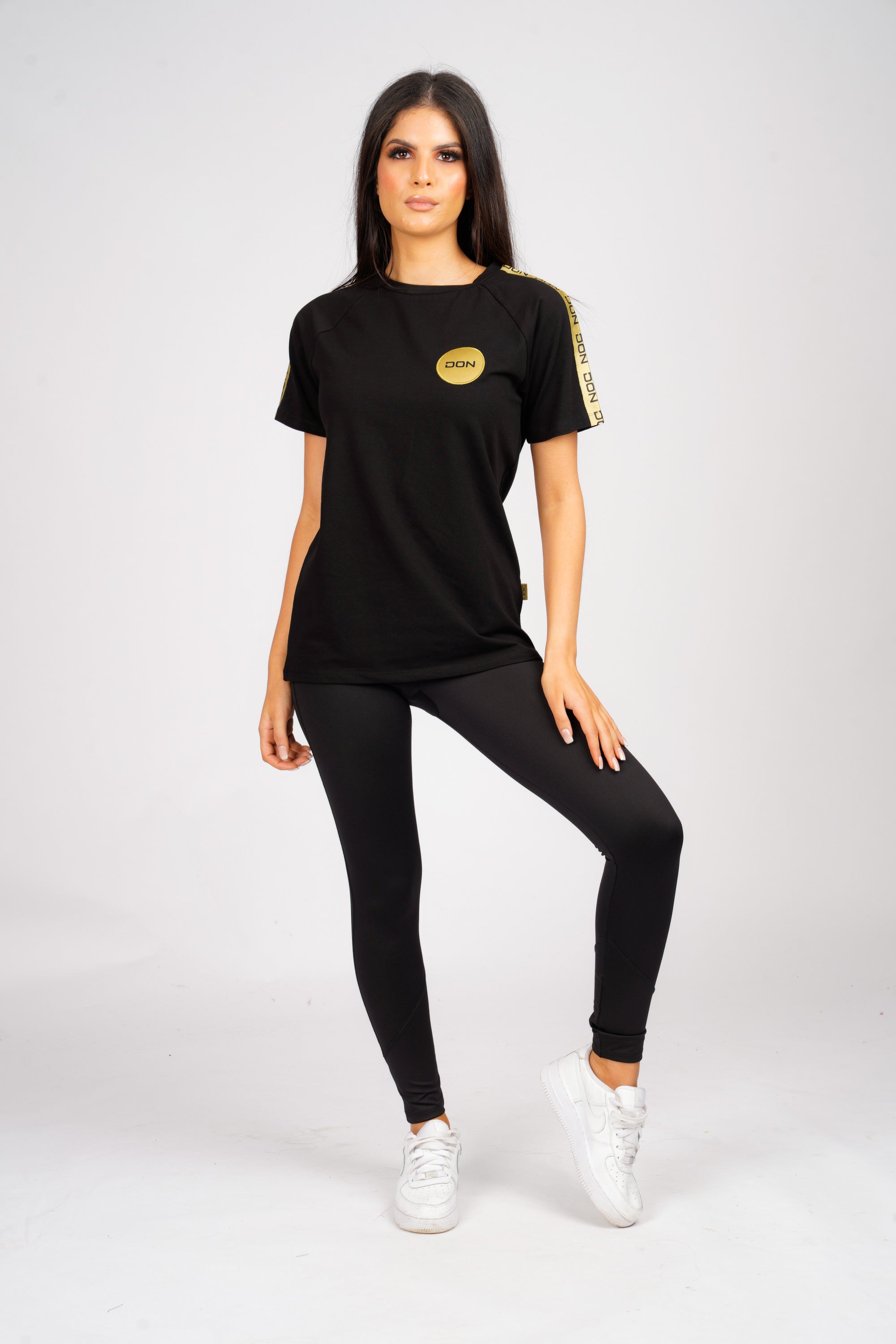 DON TAPE DETAIL BLACK T-SHIRT