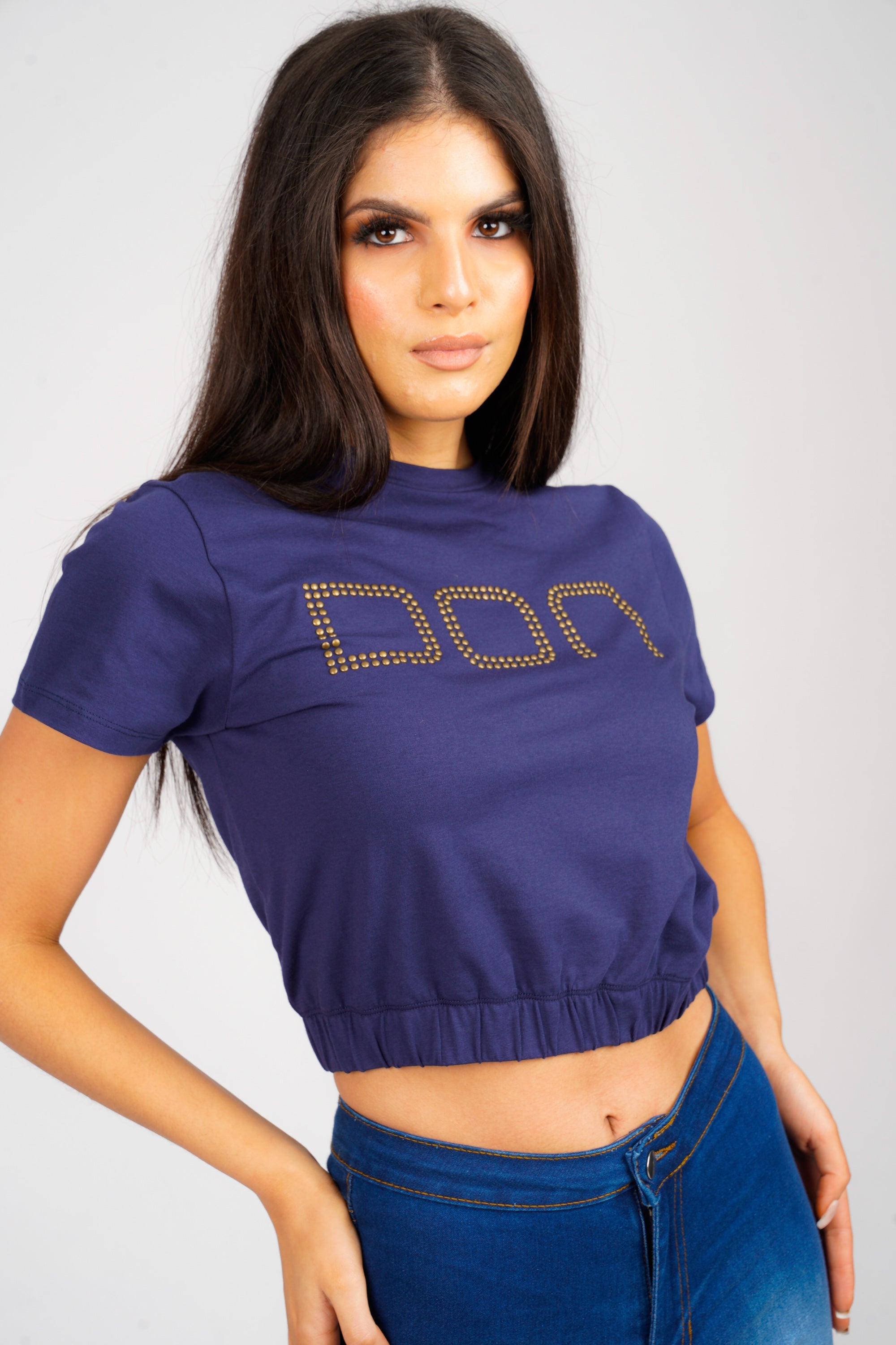 DON RIVET NAVY CROPPED T-SHIRT