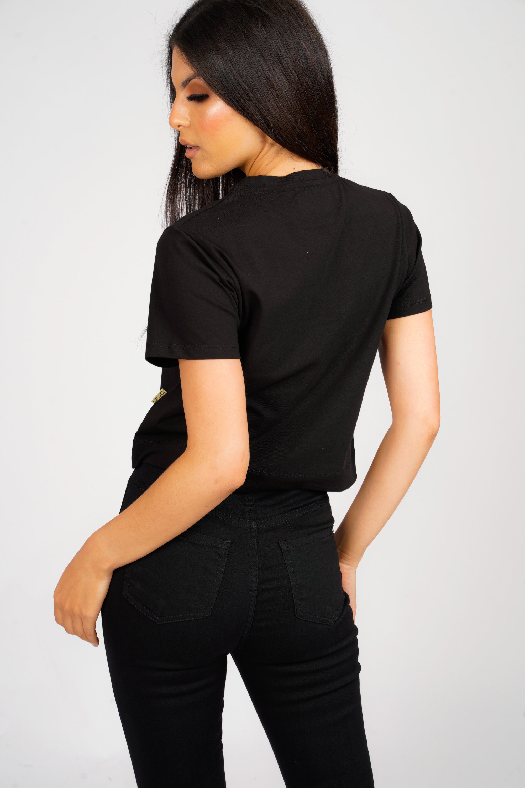 DON SEQUIN BLACK CROPPED T-SHIRT